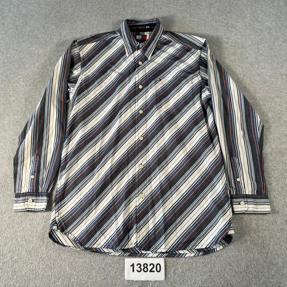 Tommy Hilfiger Button Down Mens Large Blue Stripe Excellent Long Sleeve Shirt